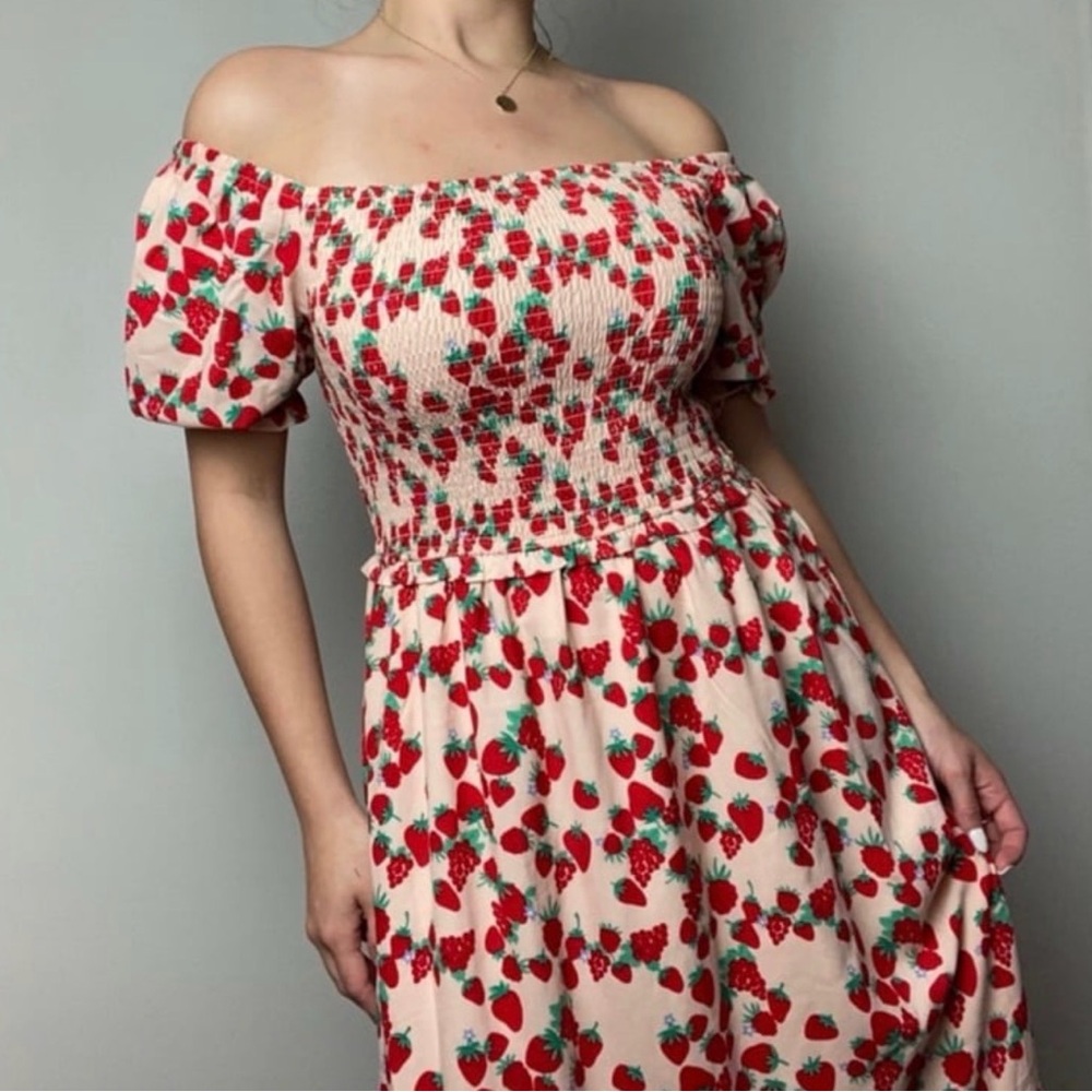 Betsey Johnson Strapless Dress with Strawberry Print